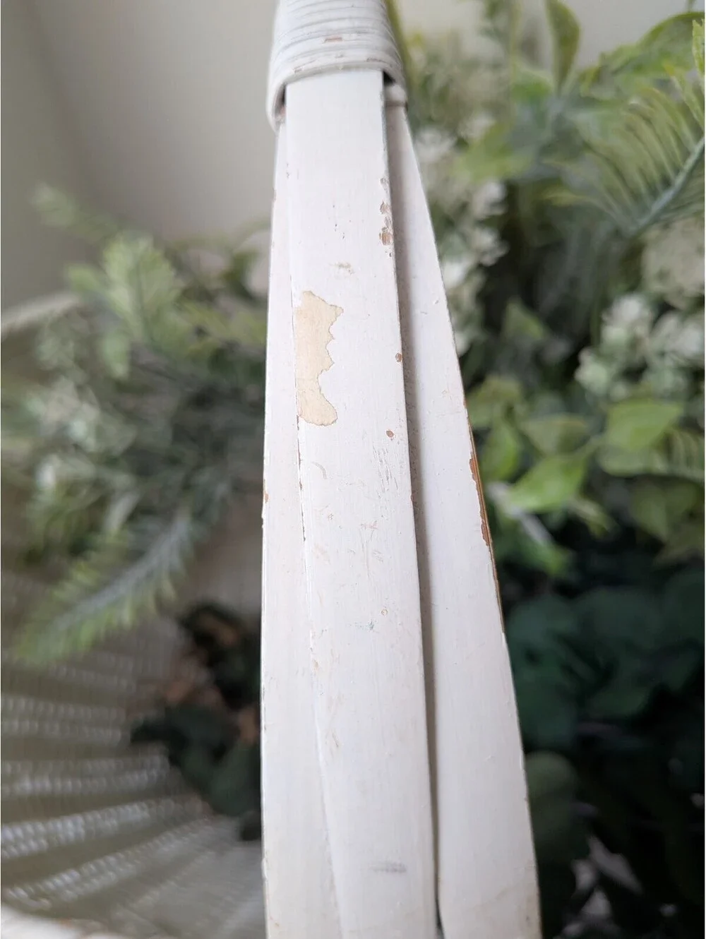 Vintage double-hooped arched handle white-washed basket picnic flower gathering